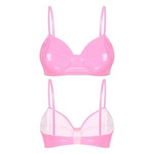 Pink Shiny Faux Leather Bra Top